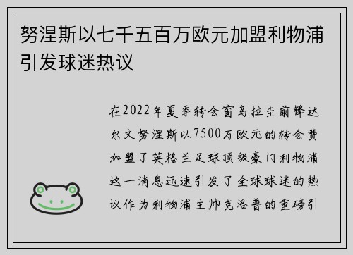 努涅斯以七千五百万欧元加盟利物浦引发球迷热议